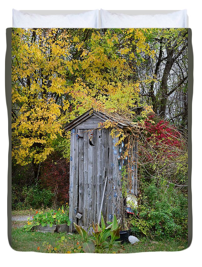 Outhouse Duvet Cover featuring the photograph Outhouse Surrounded by Autumn Leaves by Paul Ward