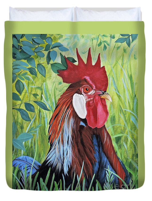 Outlaw Rooster Painting Duvet Cover featuring the painting Outlaw Rooster by Jimmie Bartlett
