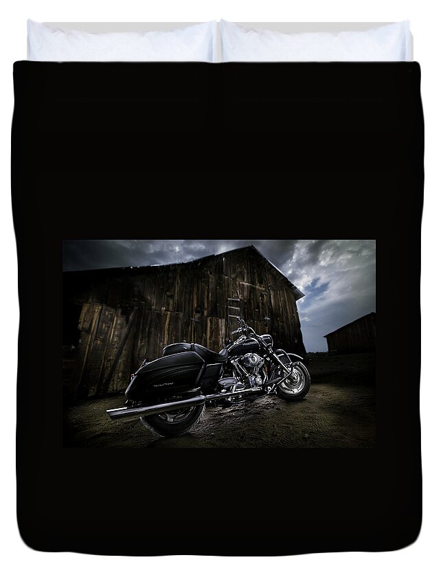 Harley Duvet Cover featuring the photograph Outside the Barn by Yo Pedro