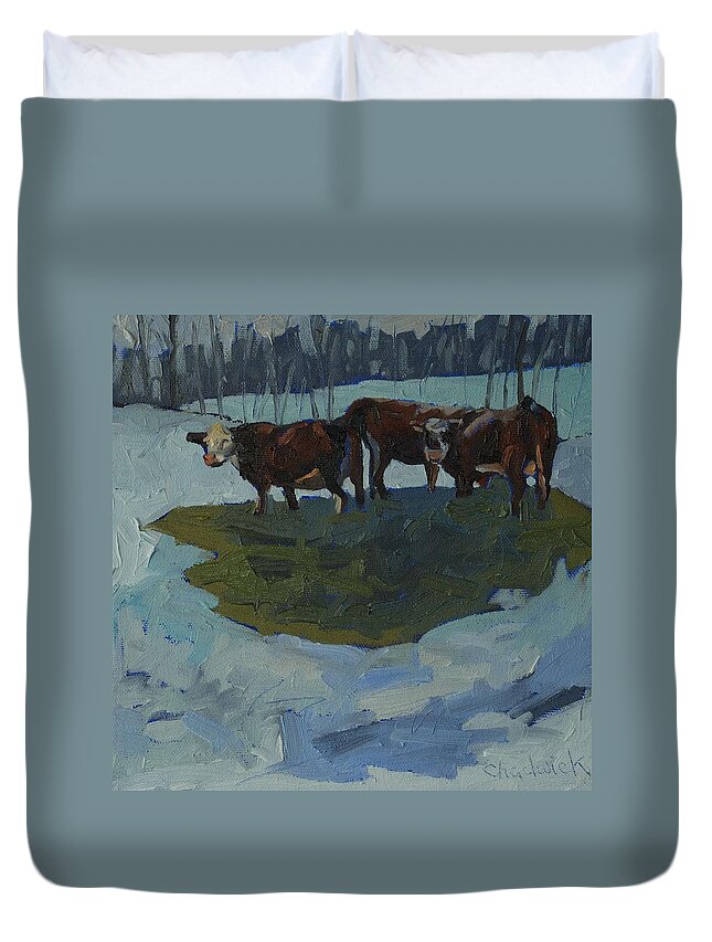 Chadwick Duvet Cover featuring the painting Outstanding in Their Field by Phil Chadwick
