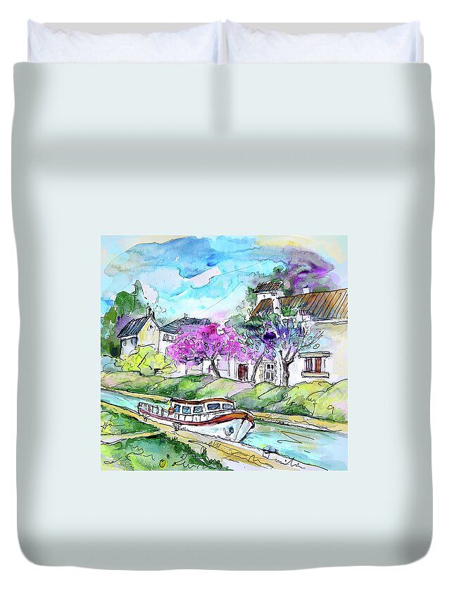 Travel Duvet Cover featuring the painting Ouzouer sur Trezee in France 01 by Miki De Goodaboom