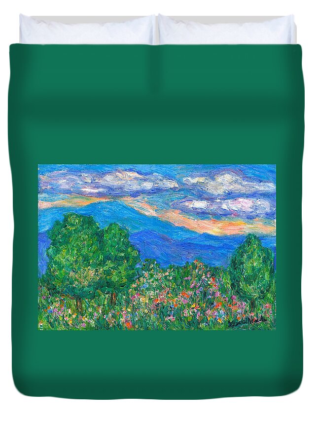 Kendall Kessler Mountains Duvet Cover featuring the painting Over the Edge by Kendall Kessler