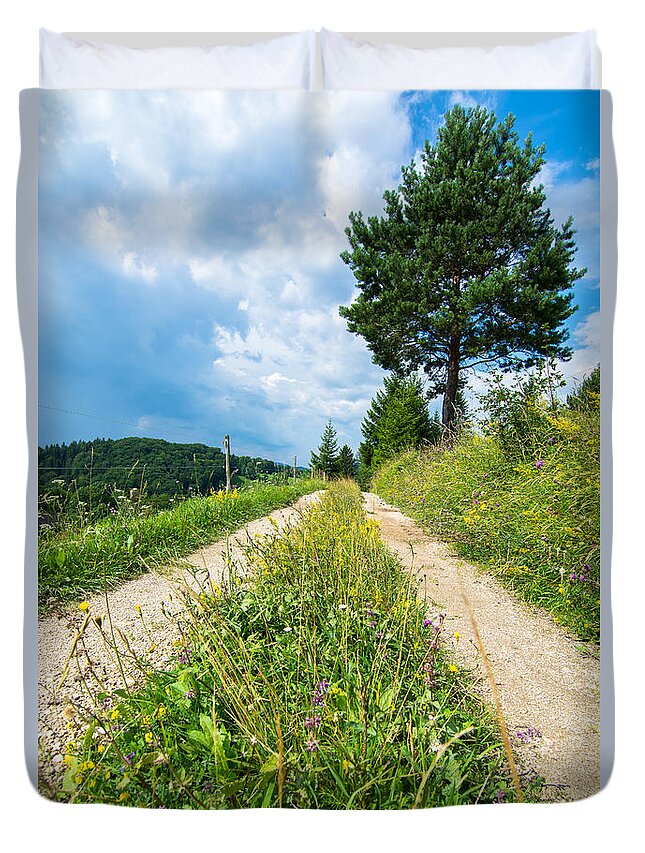 Road Duvet Cover featuring the photograph Overgrown Rural Path Up a Hill by Andreas Berthold