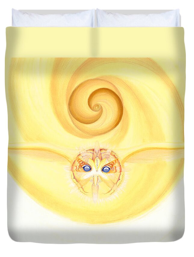 Owl Duvet Cover featuring the drawing Owl Looking Into the Divine by Robin Aisha Landsong