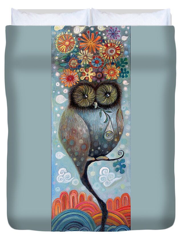 Owl Duvet Cover featuring the painting Owl VIew by Manami Lingerfelt