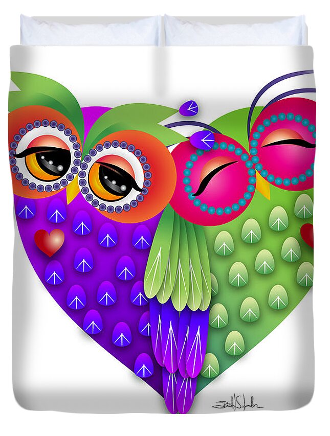Love Duvet Cover featuring the digital art Owl's love by Isabel Salvador