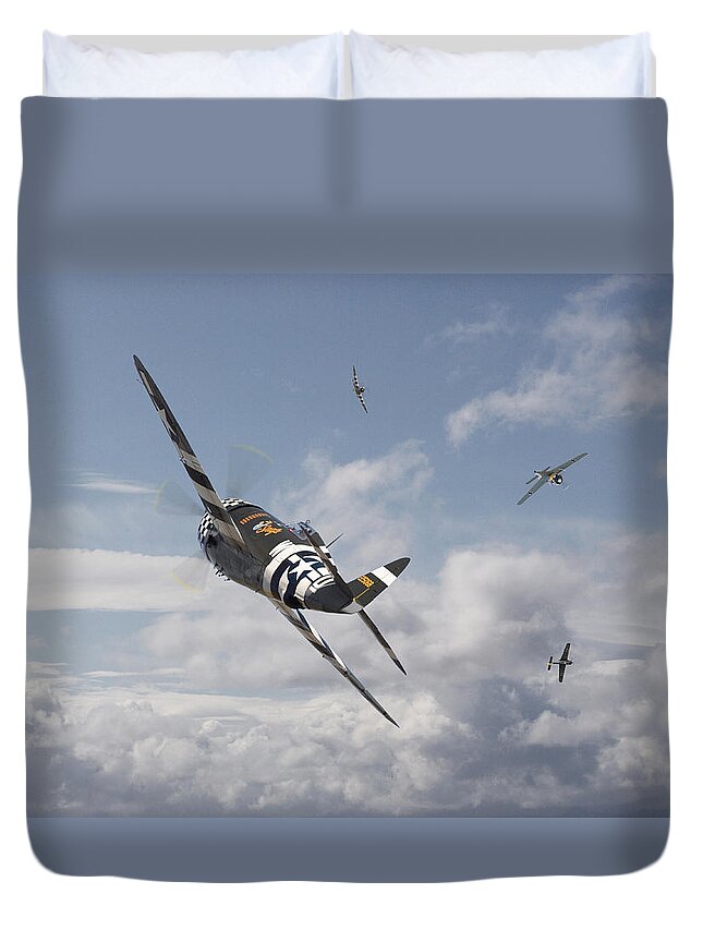 Aircraft Duvet Cover featuring the photograph P47- FW190 - Carousel by Pat Speirs