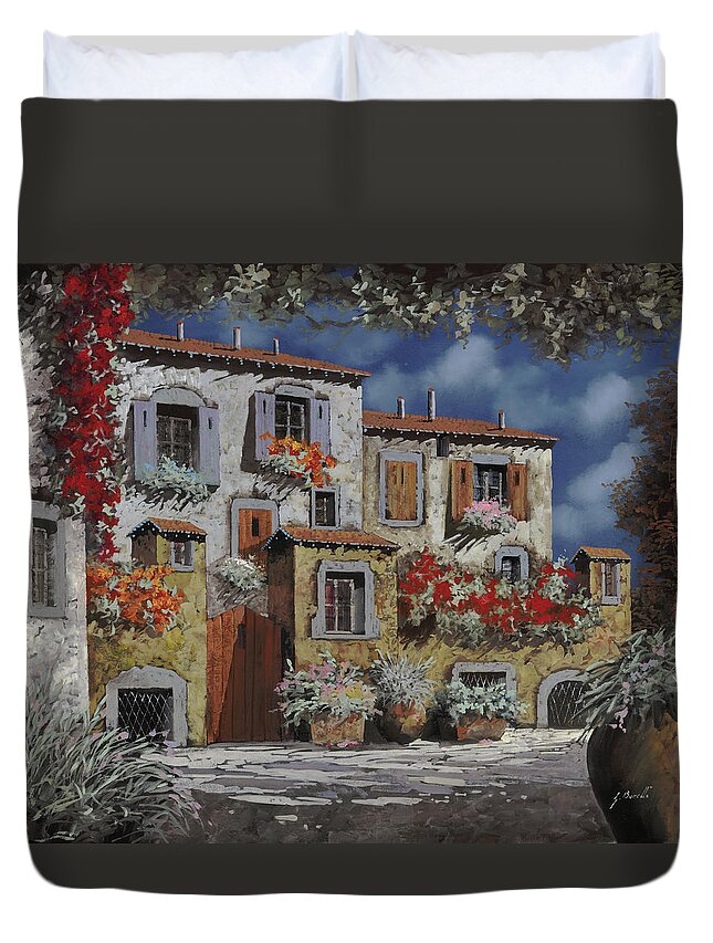 Landscape Duvet Cover featuring the painting Paesaggio Al Chiar Di Luna by Guido Borelli