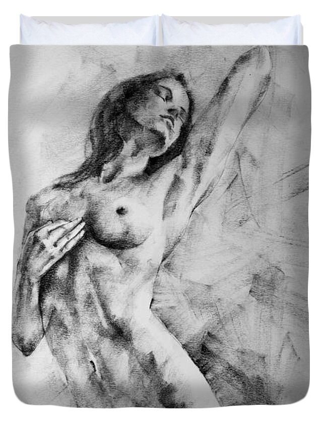 Erotic Duvet Cover featuring the drawing Page 12 by Dimitar Hristov