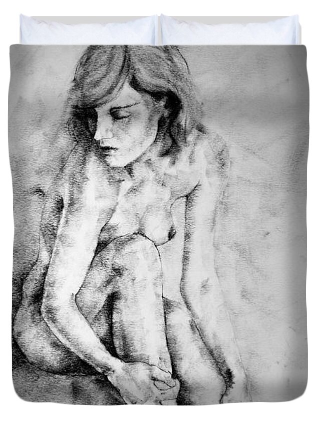 Erotic Duvet Cover featuring the drawing Page 14 by Dimitar Hristov