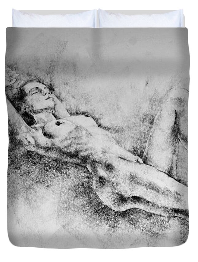 Erotic Duvet Cover featuring the drawing Page 15 by Dimitar Hristov