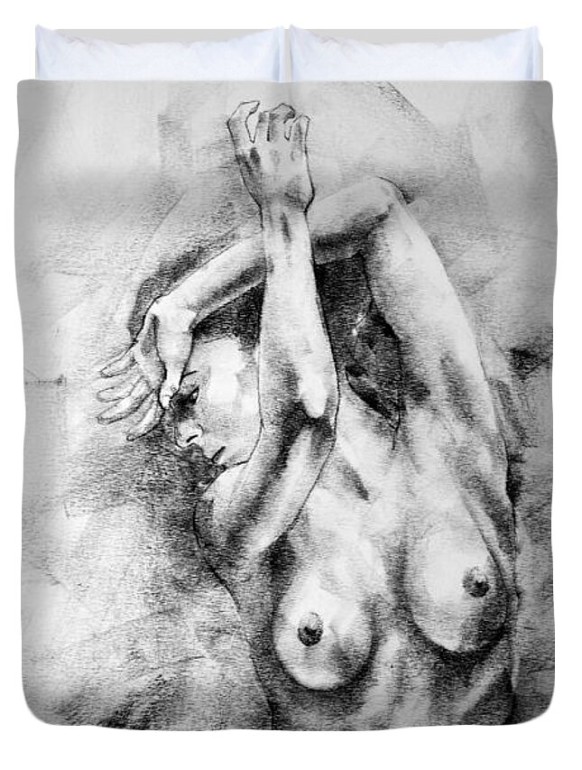 Erotic Duvet Cover featuring the drawing Page 22 by Dimitar Hristov
