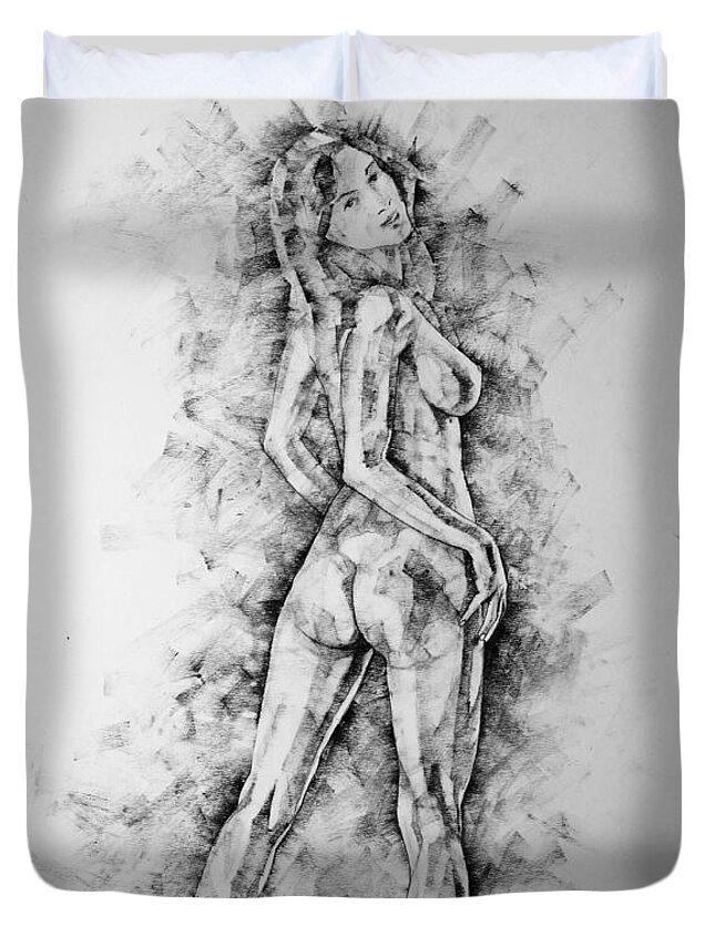 Erotic Duvet Cover featuring the drawing Page 32 by Dimitar Hristov