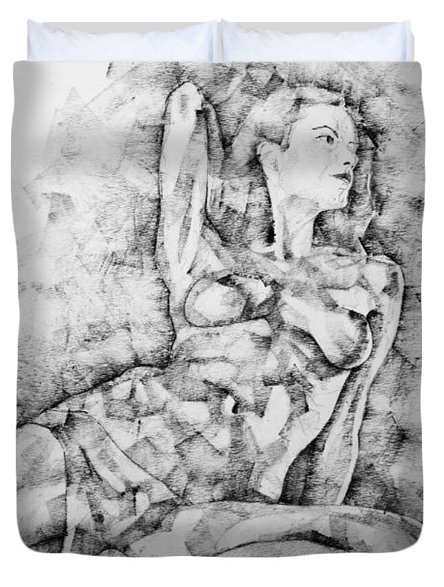 Erotic Duvet Cover featuring the drawing Page 33 by Dimitar Hristov
