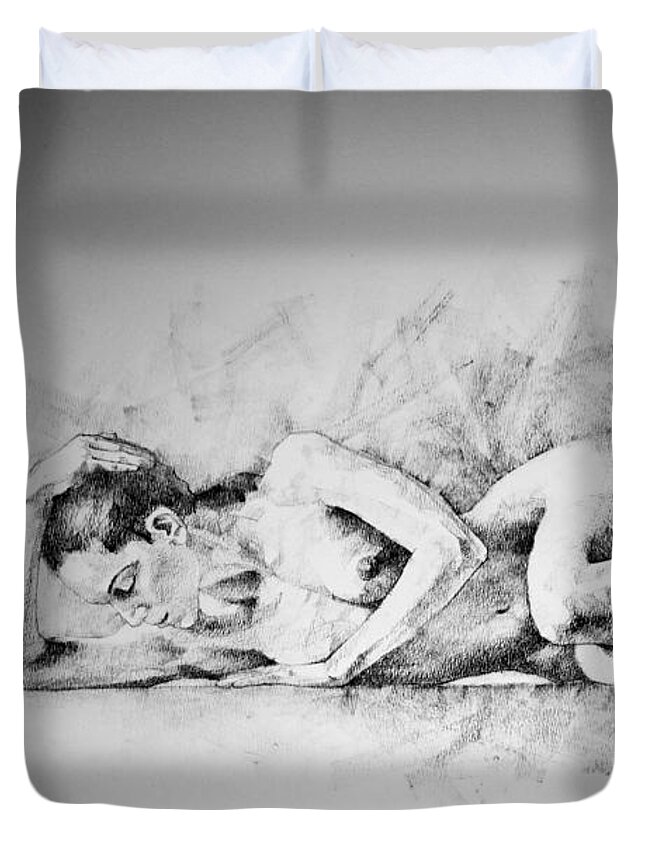 Erotic Duvet Cover featuring the drawing Page 4 by Dimitar Hristov