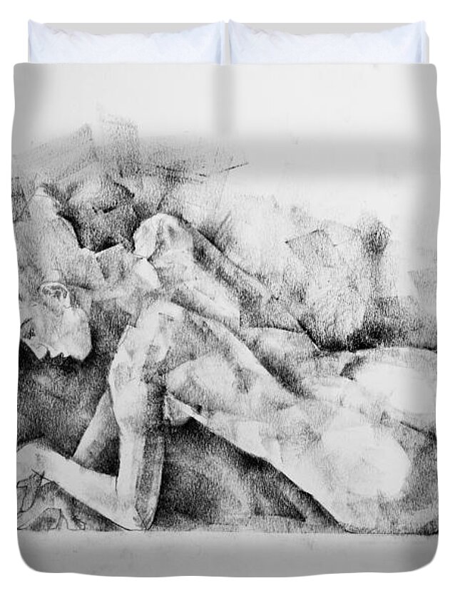 Erotic Duvet Cover featuring the drawing Page 7 by Dimitar Hristov