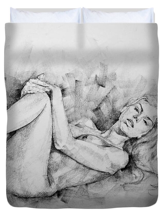 Erotic Duvet Cover featuring the drawing Page 9 by Dimitar Hristov