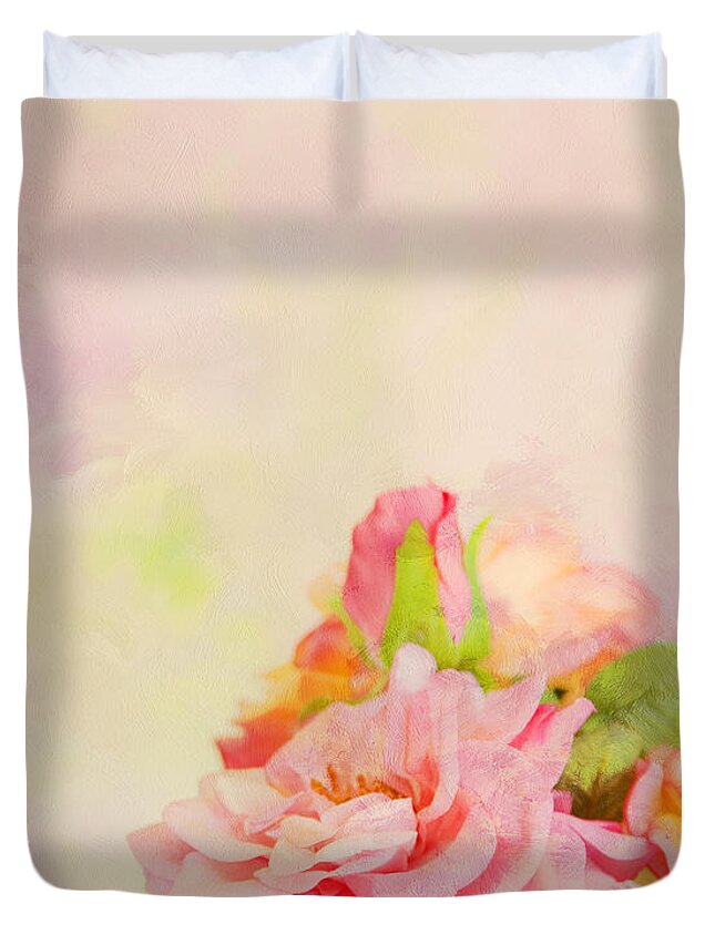 Floral Duvet Cover featuring the photograph Painterly Roses by Theresa Tahara
