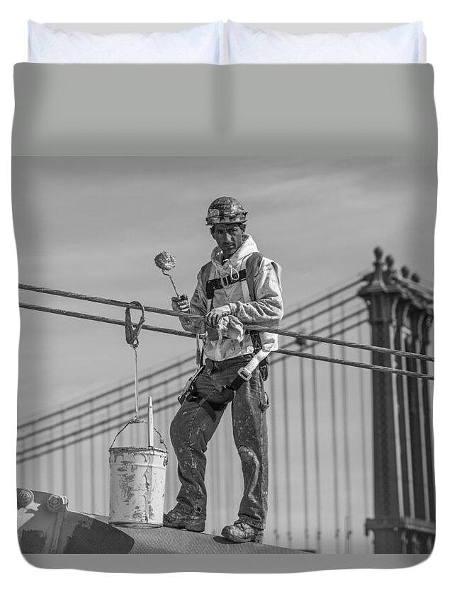 Nyc Duvet Cover featuring the photograph Painting the Brooklyn Bridge by John McGraw