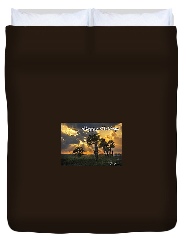 Christmas Duvet Cover featuring the digital art Palm Tree Sunrise by Michael Thomas
