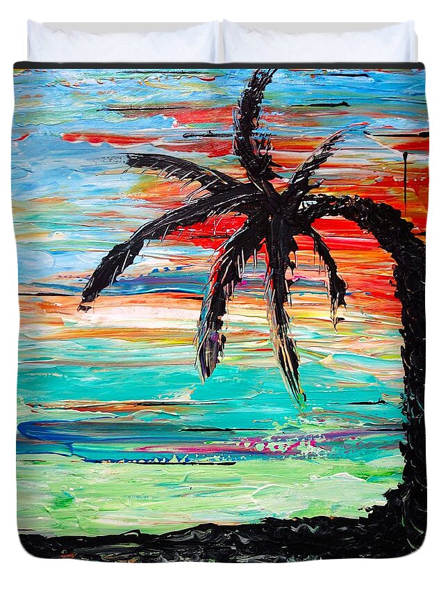 Tropic Duvet Cover featuring the painting Palm Tree Sunset by Jacqueline Athmann