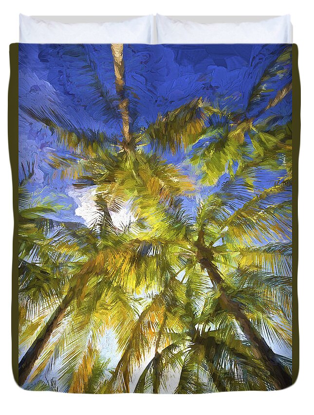 Abstract Duvet Cover featuring the painting Palm Trees of Aruba by David Letts
