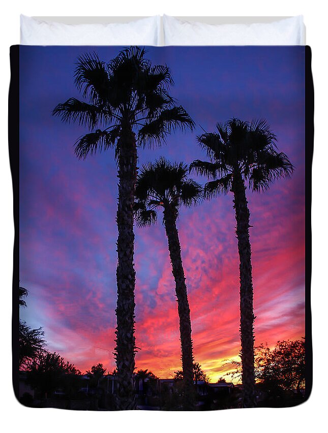Sunrise Duvet Cover featuring the photograph Palm Trees Sunset by Robert Bales