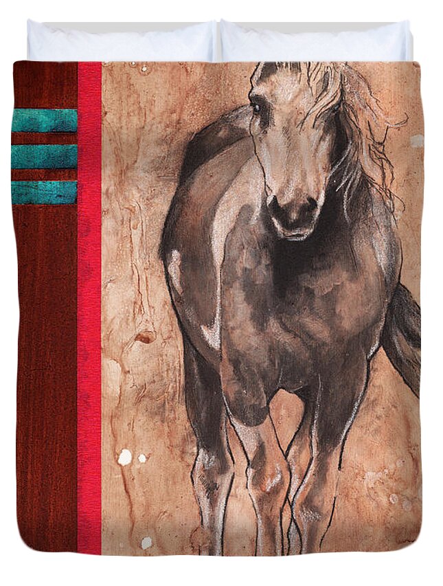 Horse Duvet Cover featuring the drawing Palomino by Sean Parnell