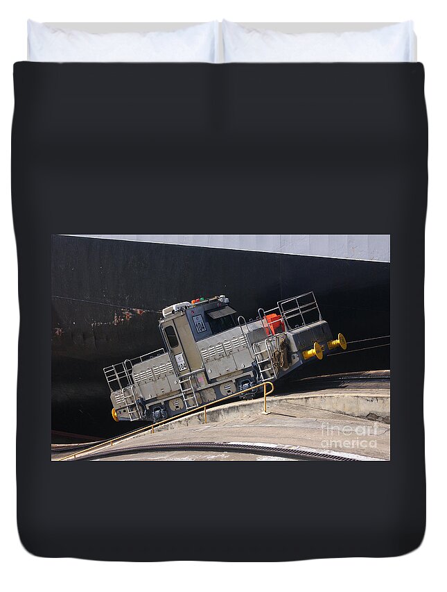 Central Duvet Cover featuring the photograph Panama Canal towing vehicle 2 by Rudi Prott