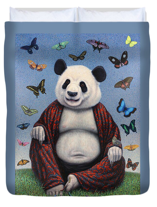 Panda Duvet Cover featuring the painting Panda Buddha by James W Johnson