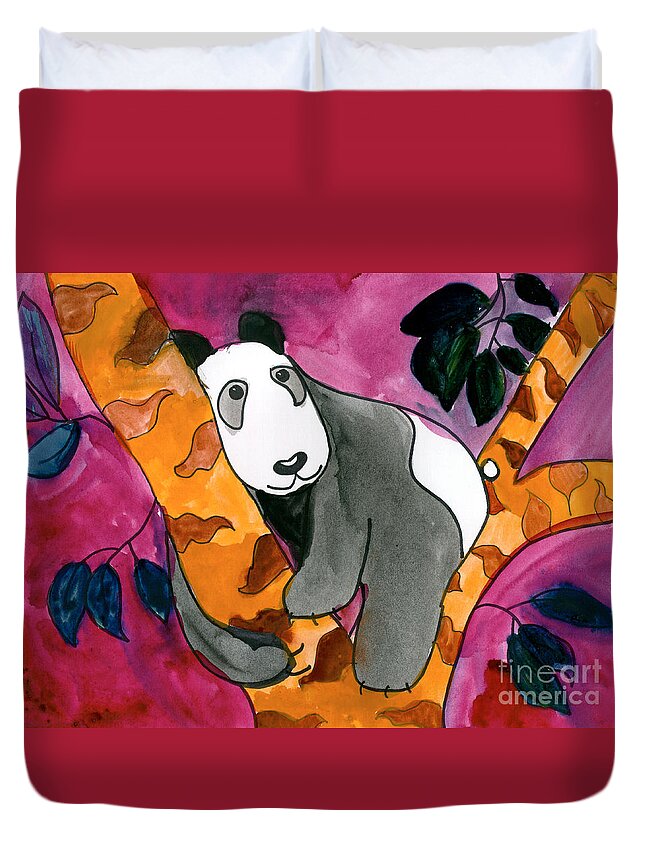 Panda Duvet Cover featuring the painting Panda by Roxanne Hanson Age Eleven