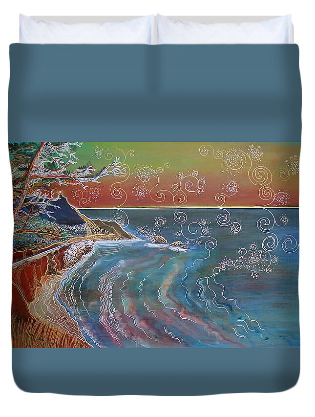 Duvet Cover featuring the painting Panorama of PCH at Big Sur by Gideon Cohn