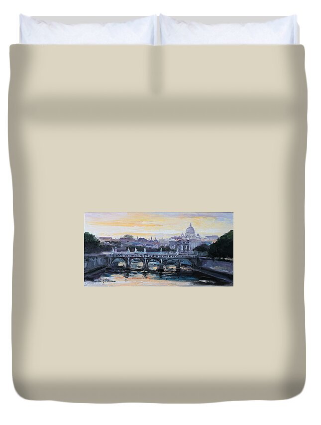 Rome Duvet Cover featuring the painting Panorama of Rome by Luke Karcz