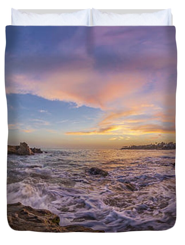 Laguna Beach Duvet Cover featuring the photograph Panorama The whole way round the cove by Scott Campbell