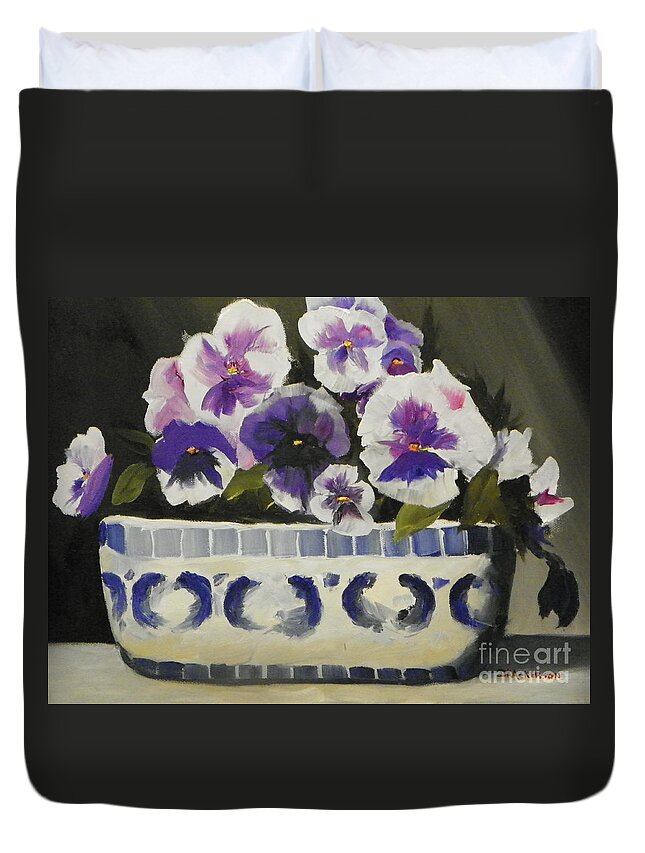Still Life Duvet Cover featuring the painting Pansies by David Ackerson