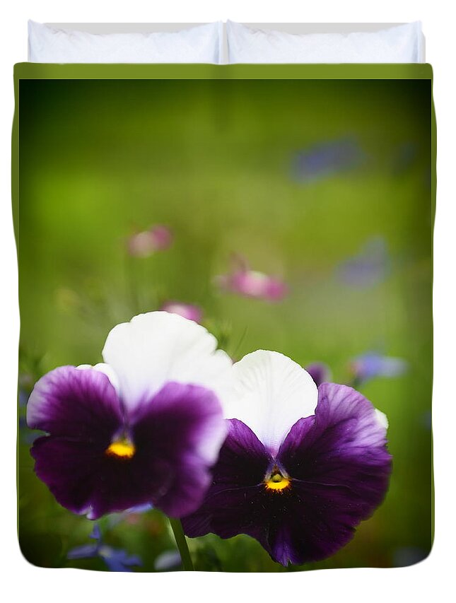 Flowers Duvet Cover featuring the photograph Pansy Dreams by Dorothy Lee