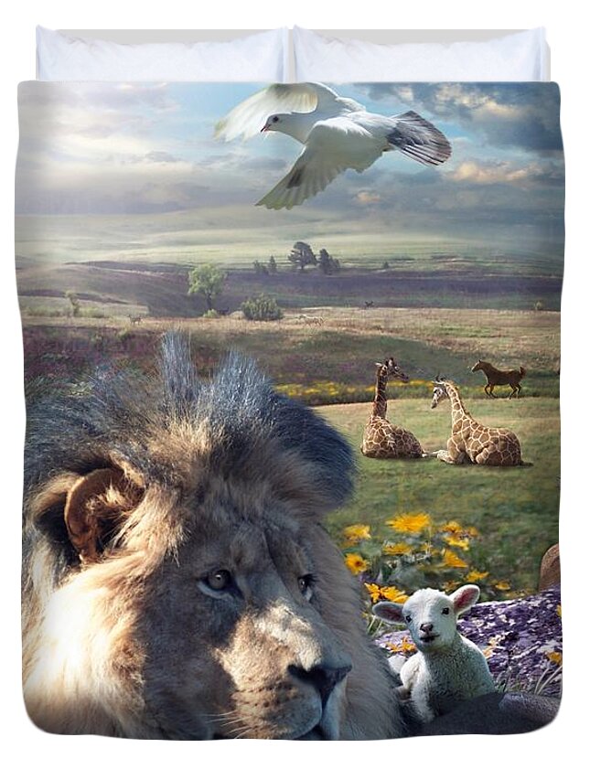 Lions Duvet Cover featuring the digital art Paradise by Bill Stephens