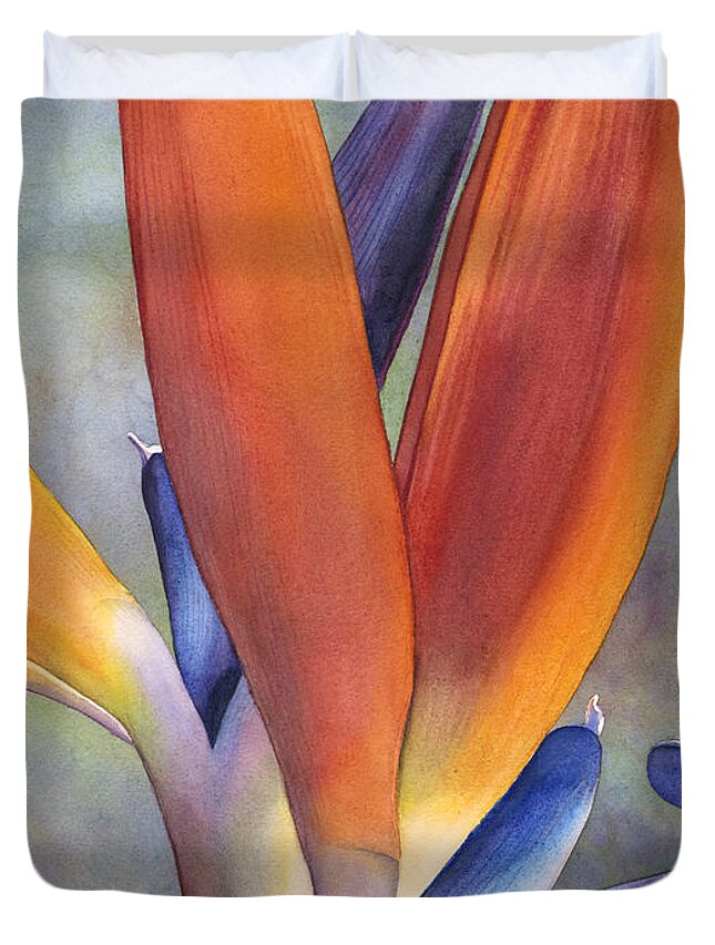 Bird Of Paradise Duvet Cover featuring the painting Paradise Bird by Sandy Haight