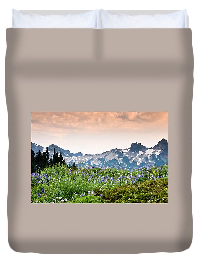 Alpine Duvet Cover featuring the photograph Paradise Meadows and the Tatoosh Range by Jeff Goulden