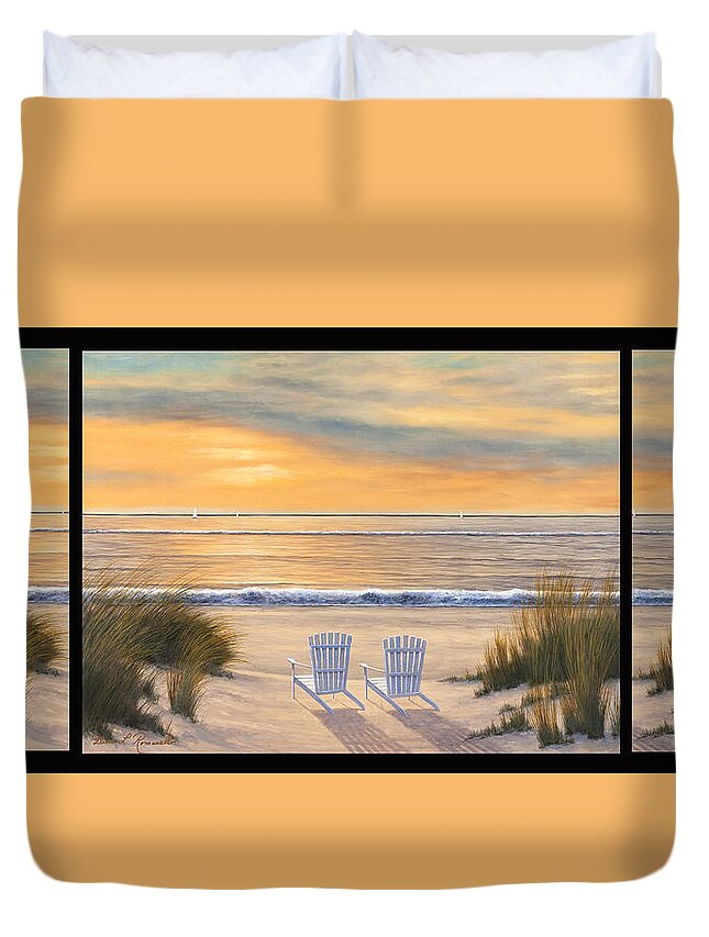 Sunset Duvet Cover featuring the painting Paradise Susnet Triptych by Diane Romanello