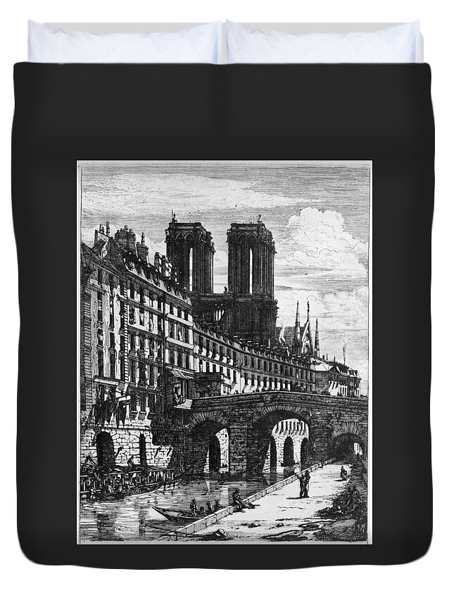 19th Century Duvet Cover featuring the painting Paris Le Petit Pont by Granger