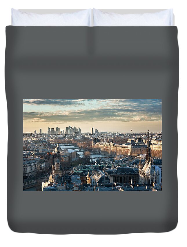 Outdoors Duvet Cover featuring the photograph Paris Skyline View From Notre-dame by © Philippe Lejeanvre