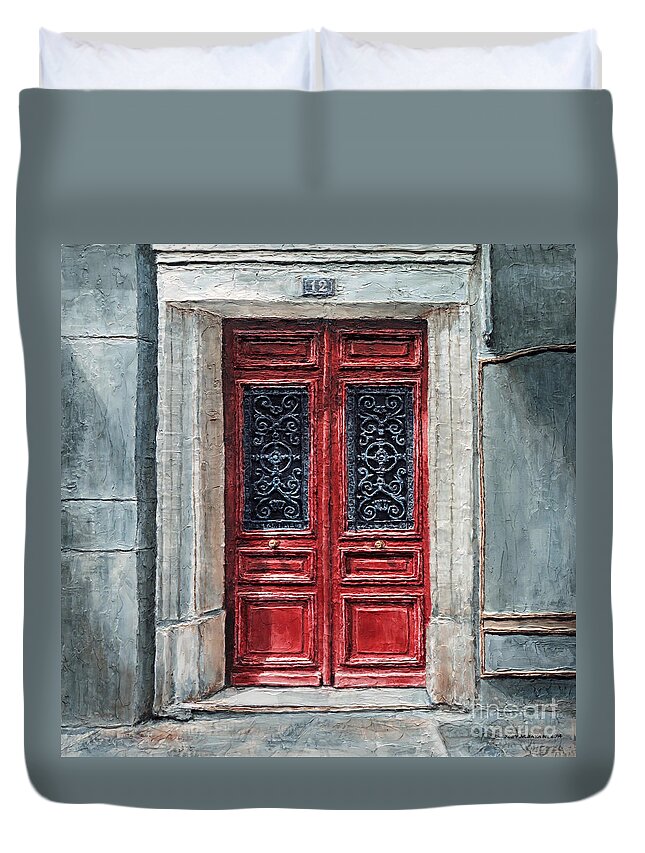 Doors Duvet Cover featuring the painting Parisian Door No. 12 by Joey Agbayani