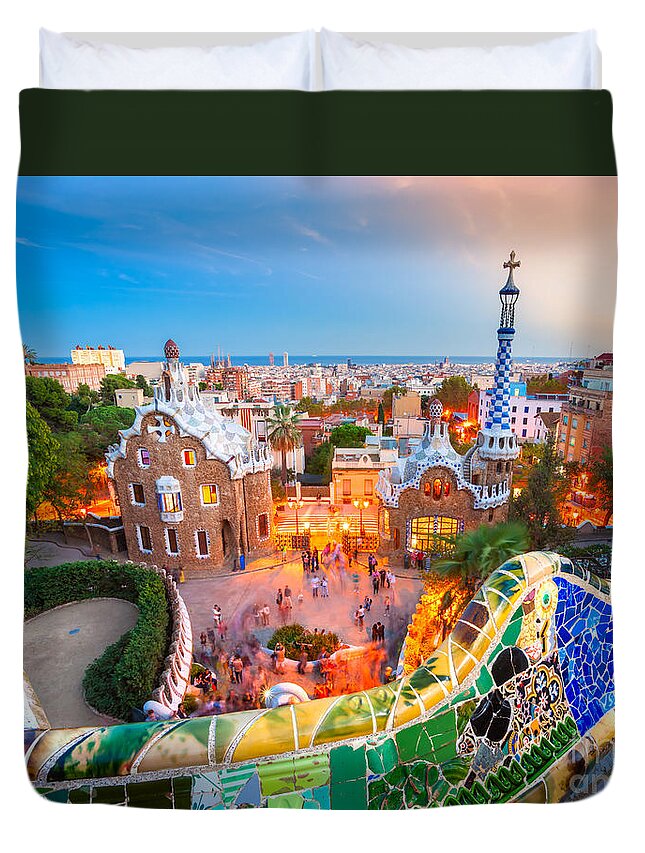 Architecture Duvet Cover featuring the photograph Park Guell in Barcelona - Spain by Luciano Mortula