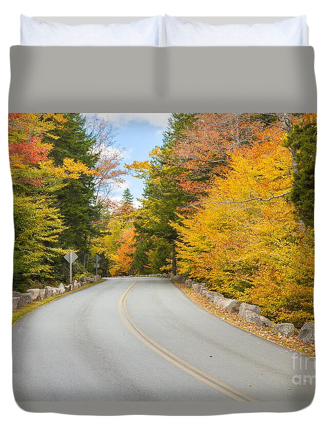 Autumn Duvet Cover featuring the photograph Park Loop Road in Autumn Acadia National Park Maine by Ken Brown