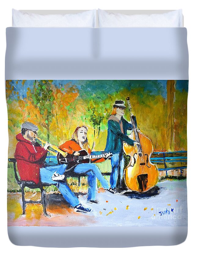 Park Duvet Cover featuring the painting Park Serenade by Judy Kay