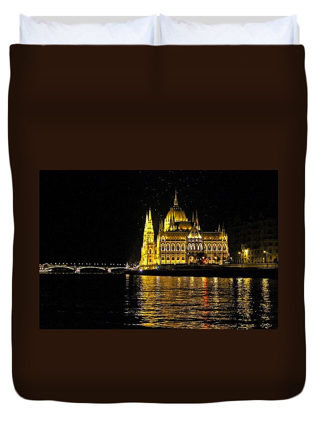 Parliament At Night Duvet Cover featuring the photograph Parliament at Night by Tony Murtagh