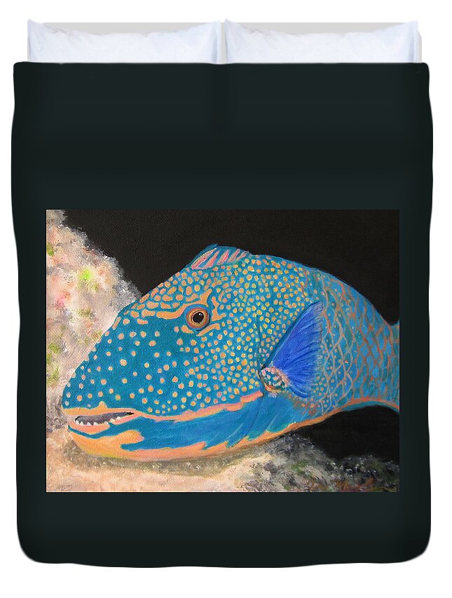 Parrot Fish Duvet Cover featuring the painting Parrot Fish by Anne Marie Brown