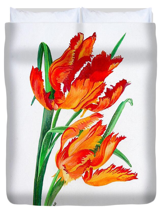 Tulips Duvet Cover featuring the painting Parrot Tulips by Taiche Acrylic Art