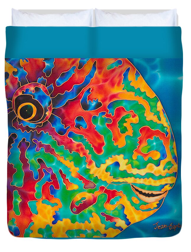 Diving Duvet Cover featuring the painting Parrotfish by Daniel Jean-Baptiste